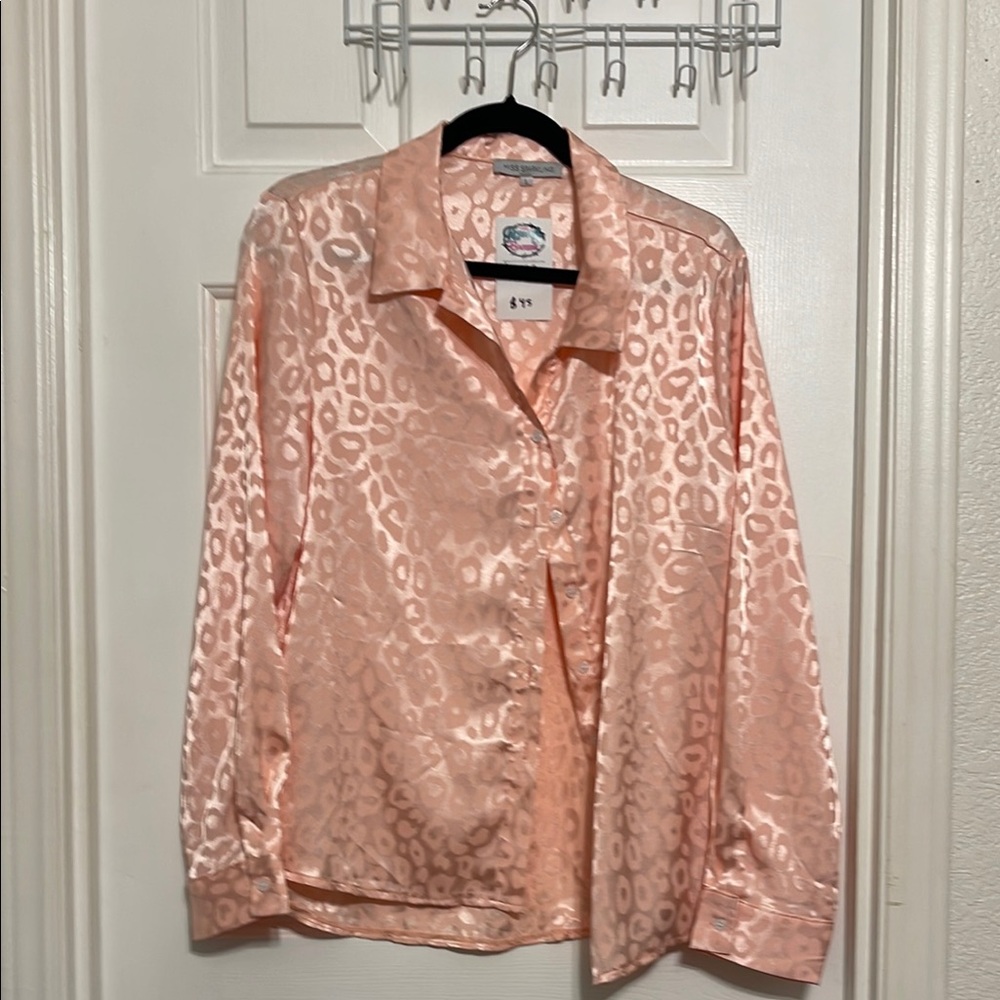 Pink Leopard Print Satin Blouse